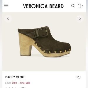 Veronica Beard "Dacey" suede clogs with buckle and stud trim. Color: Military